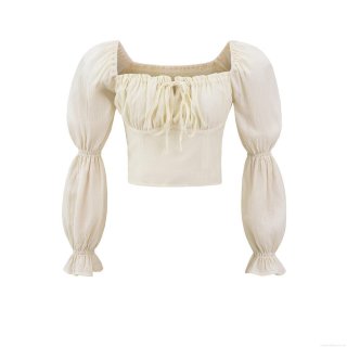 Women's Sexy Crop Top Polyester Crinkle Fabric Off Shoulder Square Neck Backless Smocked Drawstring Tie Up For Summer Party Street Fashion Bubble Lantern Sleeve Women Beige Blouse Women's Sexy Crop Top Polyester Crinkle Fabric Off Shoulder Square Neck Backless Smocked Drawstring Tie Up For Summer Party Street Fashion Bubble Lantern Sleeve Women Beige Blouse